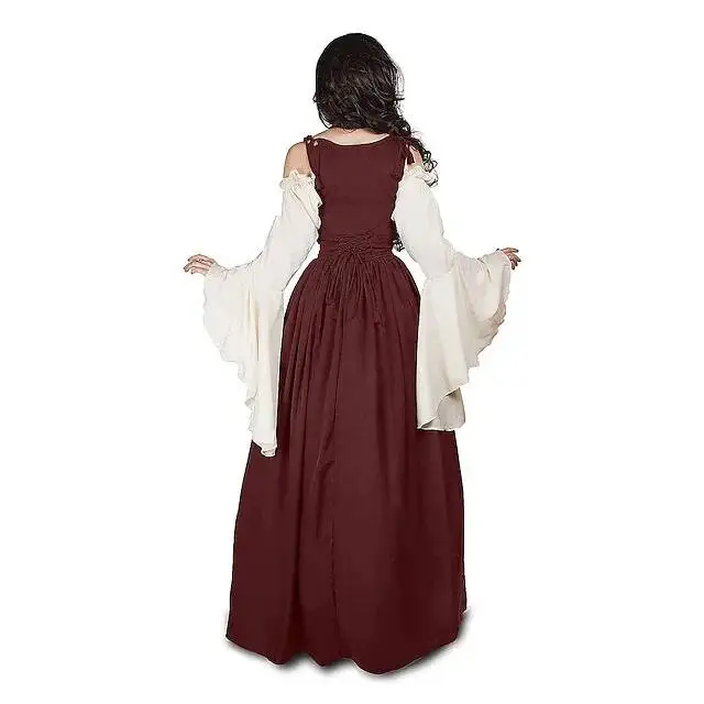 Medieval Court Style Long Sleeve Corset Dress with Off-Shoulder Batwing Sleeves and Flared Long Skirt - Image 18