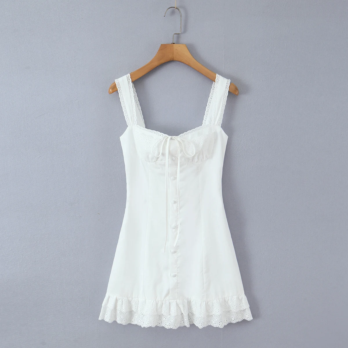 Lace Ruched Chest Corset Style Sling Dress Women Cross Lacing up Back wood ears Hem Tank Dresses Vestidos - Image 12