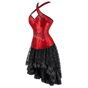 Black Corset Dress Women Tutu Skrit Set Halter Lace Costume Party Sexy Burlesque Halloween Ladies Basques Outfit Plus Size Red