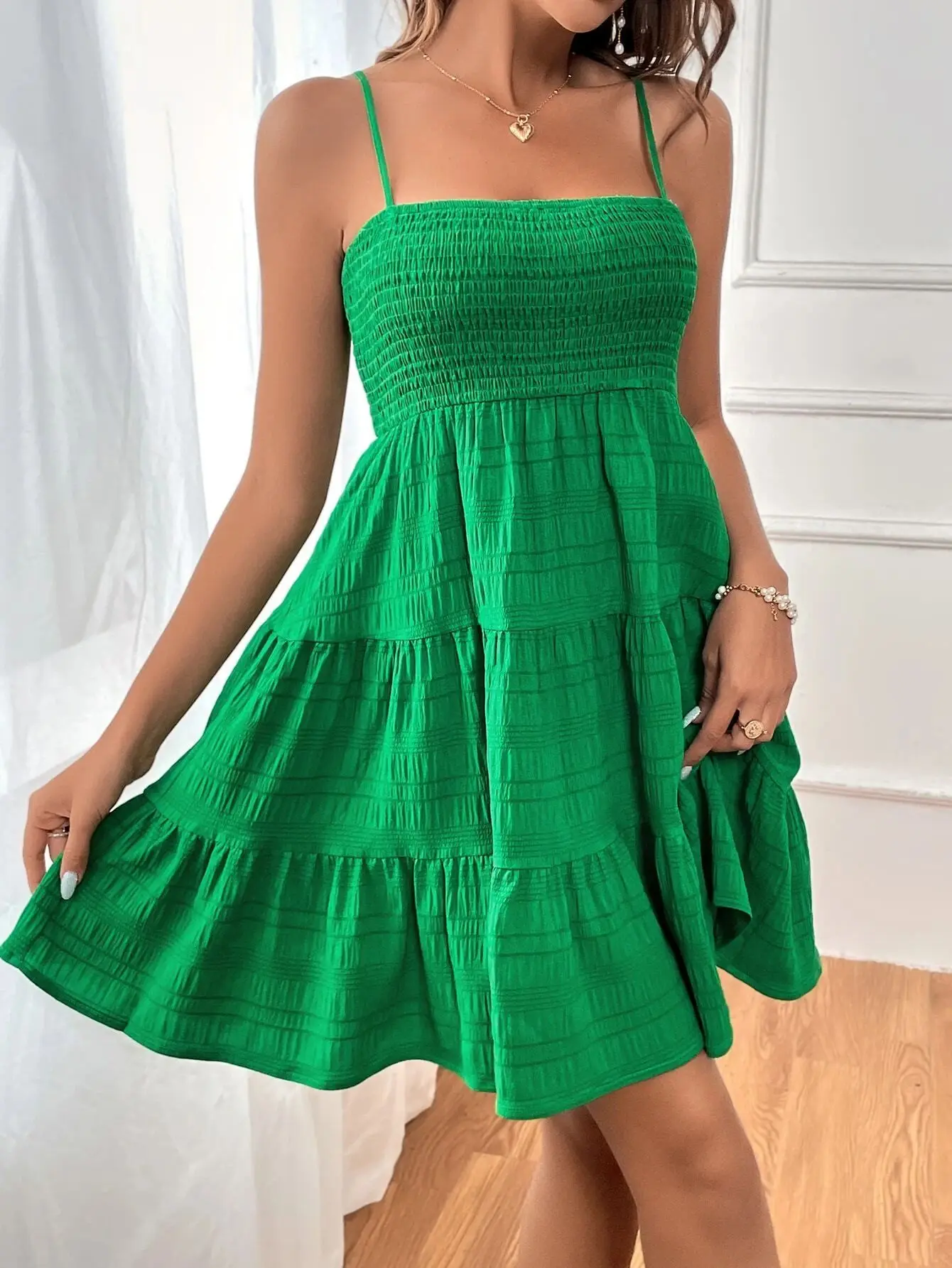 Sky Breeze Smocked Bustier Mini Dress – Spaghetti Strap Tiered Summer Dress - Image 9