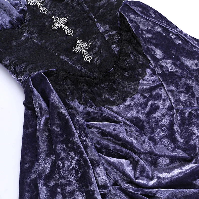 Gothic Velvet A-line Dress Female Elegant Evening Lolita Partywear Grunge Sling Lace Hem Alt Cloth - Image 20