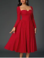 Long Sleeve Backless Midi Corset Dress Back Zipper Tie Up A-line