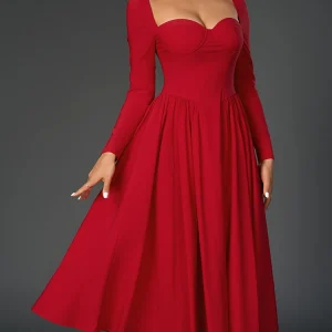 Long Sleeve Backless Midi Corset Dress Back Zipper Tie Up A-line