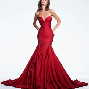 Contessa Custom Red Strapless Evening Dress Ruched Corset Satin Prom Dresses Mermaid Vestidos De Noche Train Formal Evening 2026