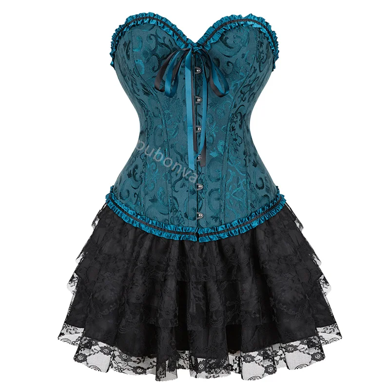 Corset Dress Tutu Skrits Set Overbust With Lace Costume Party Sexy Burlesque Ladies Outfit Plus Size Gothic Halloween Red Black - Image 15