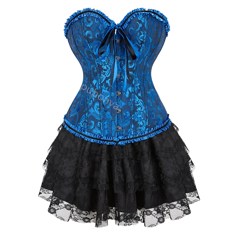 Corset Dress Tutu Skrits Set Overbust With Lace Costume Party Sexy Burlesque Ladies Outfit Plus Size Gothic Halloween Red Black - Image 22