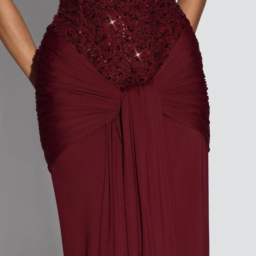 Burgundy Sweetheart Neck Prom Dress Beaded Corset Bodice Ruched Floor Length Party Dresses robes de soirée - Image 5