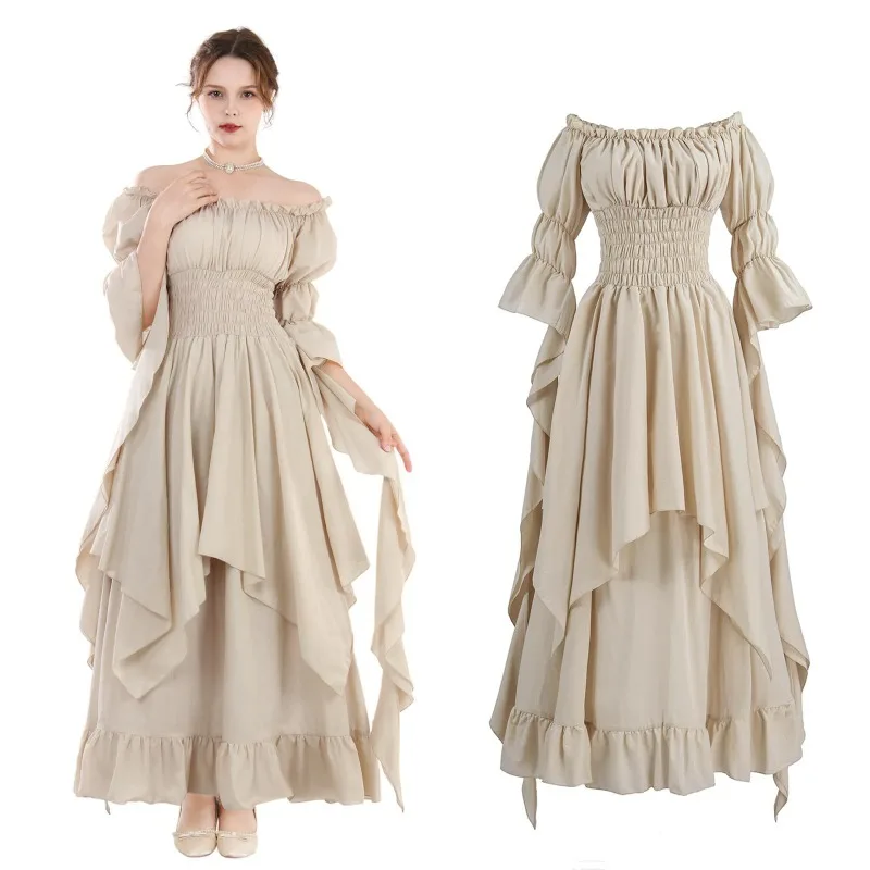 Medieval Costumes Gothic Long Ruffled Dress Retro Clothes Black Vest Lace-Up Corset Top Renaissance Outfits for Women - Image 9