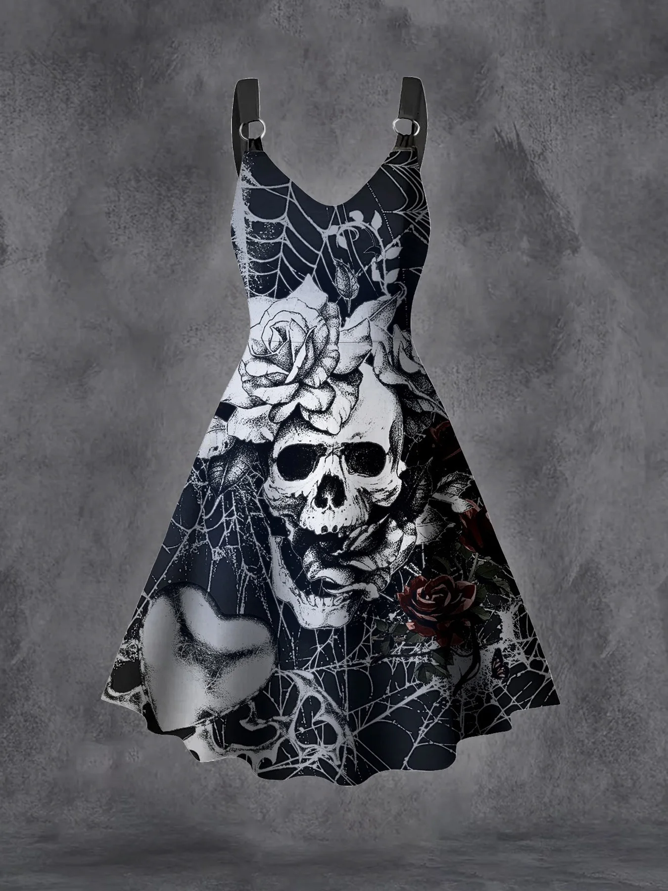 Plus Size Goth Punk Dress Women Black Gothic Lace Up Corset A-Line Halloween Dress