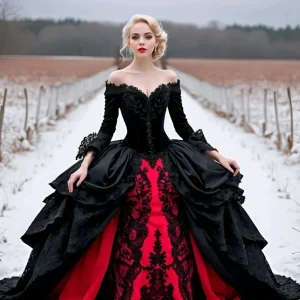 Vintage Black And Red Gothic Wedding Dress