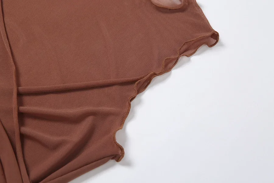 Bangniweigou Ribbon Wrap Up Draped Mesh See Through Bandage Dress Women Mummy Tie Up Bodycon High Waist Short Brown Dresses - Image 5