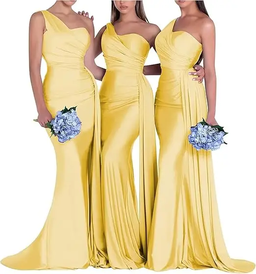 One Shoulder Mermaid Bridesmaid Dresses Corset Back Formal Evening - Image 12