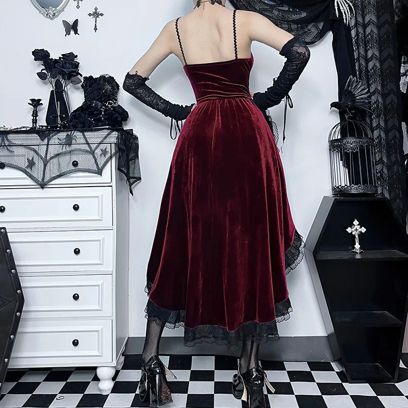 High Low Cut Swallow Tail Lace Bodice Dress Strap Y2K Corset Bustier Women Sexy Dark Gothic Costume Sling Strap Sleeveless Dress - Image 4
