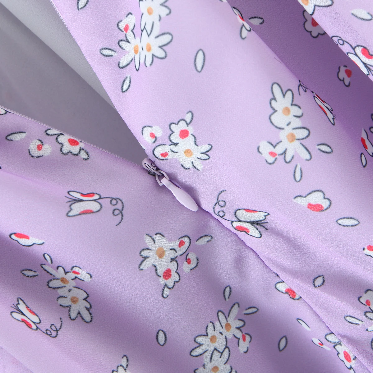 Women Slit Bra Corset Purple Floral Print Double Wood Ears Strap Dress Chiffon Spliced Ruffle Hem Cake Mini Holiday Robe - Image 20