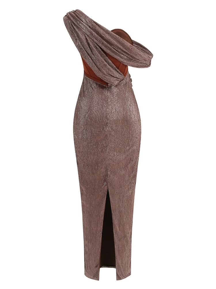 Long Dress Women Brown Corset Sparkly Backless Bodycon Maxi Dresses - Image 14