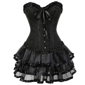 Sexy Corset Dress Plus Size Lace Floral Costume Overbust Burlesque Bustier and Skirt Set Tutu Corselet Gothic Gowns