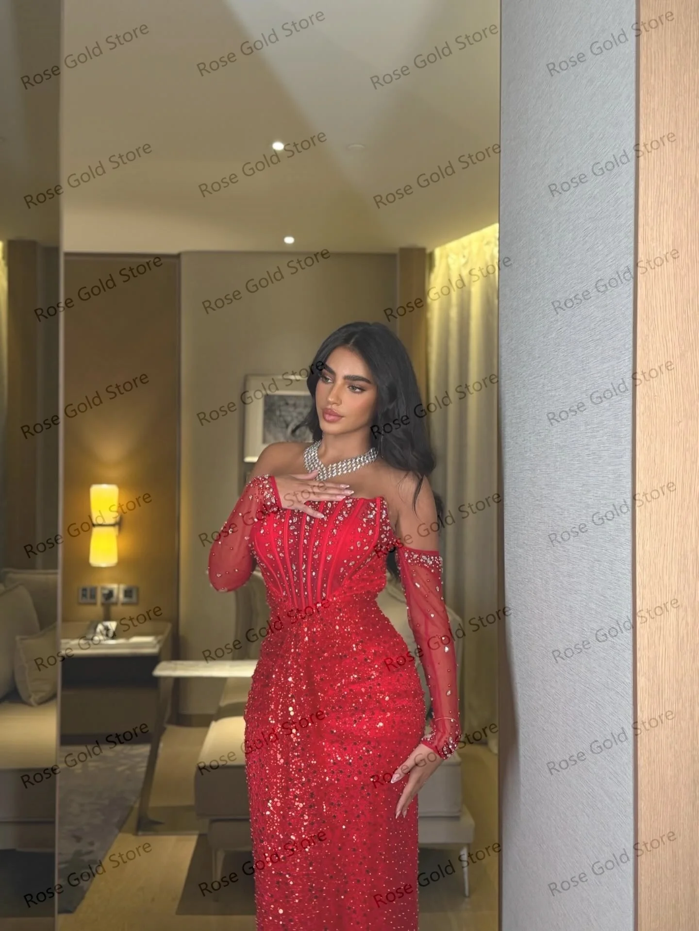 Red Sequined Evening Dresses Exquisite Rhinestones Bustier Corset Celebrity Dress Luxury Shiny Party Prom - Image 3