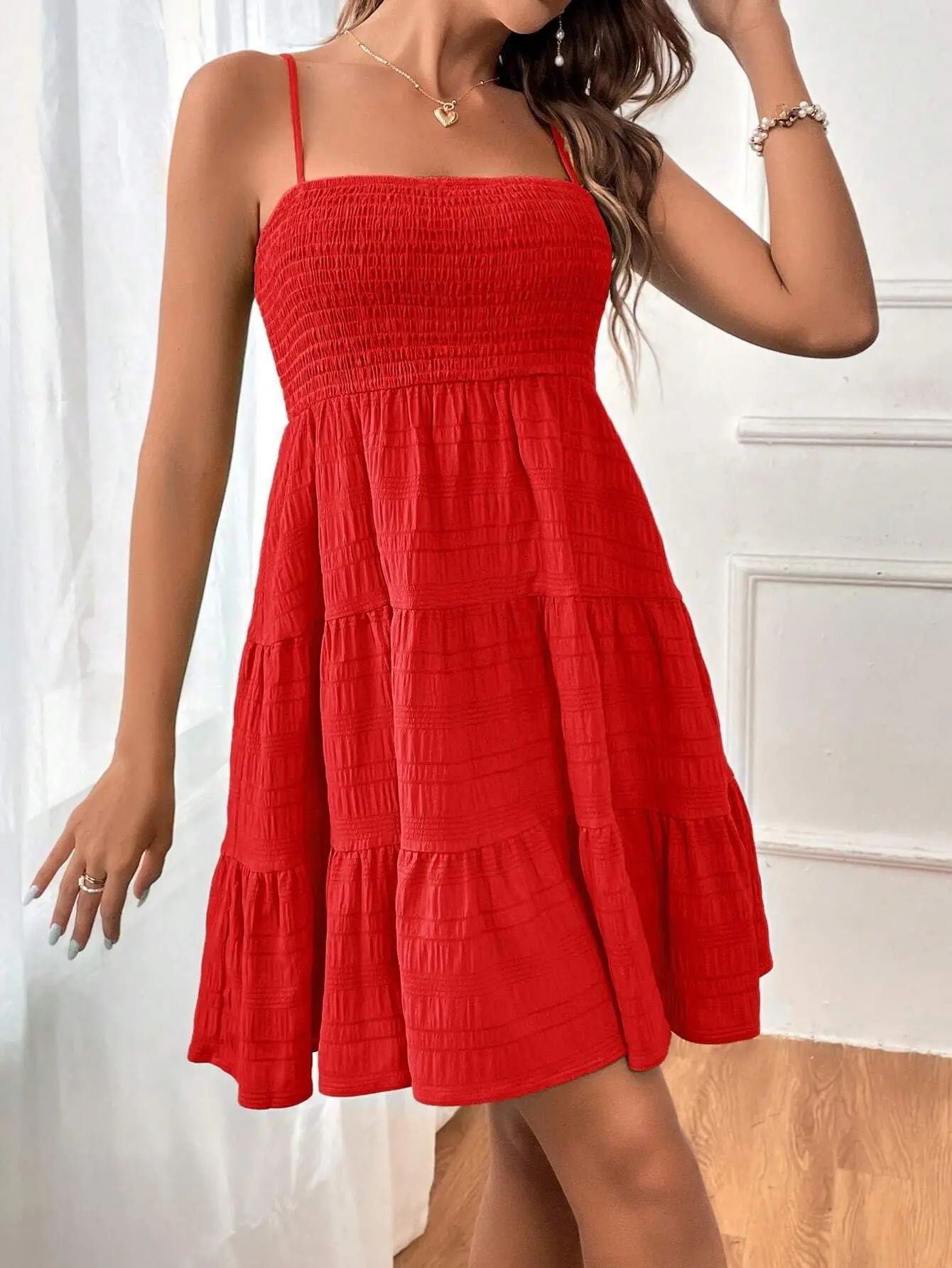 Sky Breeze Smocked Bustier Mini Dress – Spaghetti Strap Tiered Summer Dress - Image 18