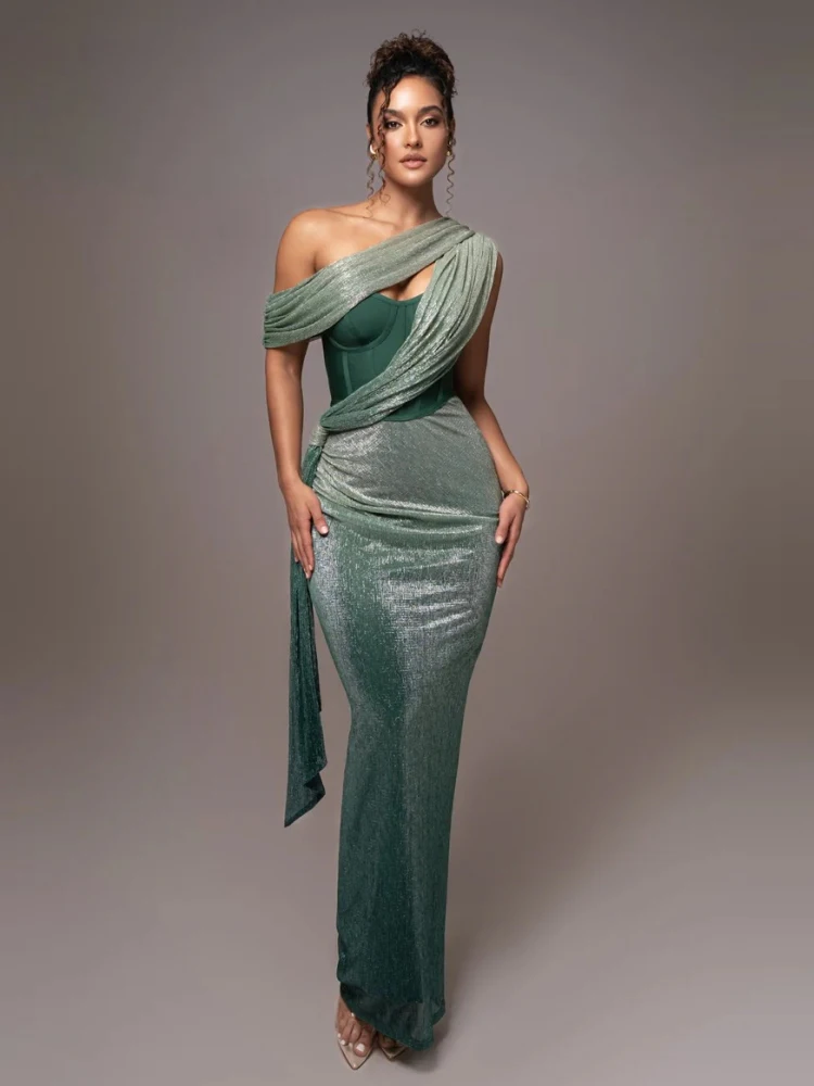 Long Dress Women Brown Corset Sparkly Backless Bodycon Maxi Dresses - Image 5