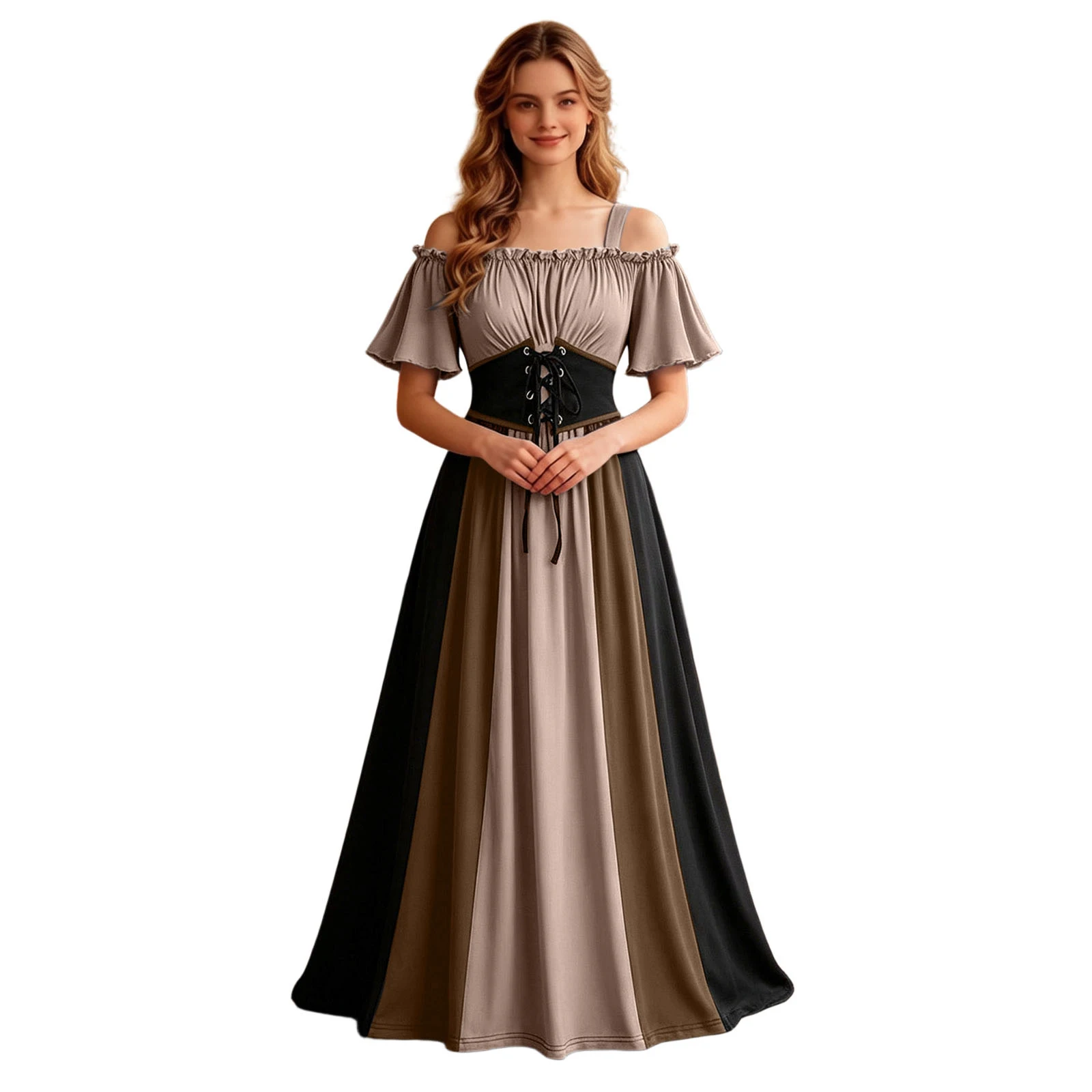 Women Medieval Renaissance Gothic Maxi Dress Off Shoulder Short Sleeve Lace Up Corset Waist Party Gown Halloween Cosplay Costume - Image 16