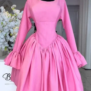 Sexy Spring Dress for Women Vintage Corset Dress with Sleeves Elegant Lace Up Back Romantic Pink Dress Wholesale Dropshipping