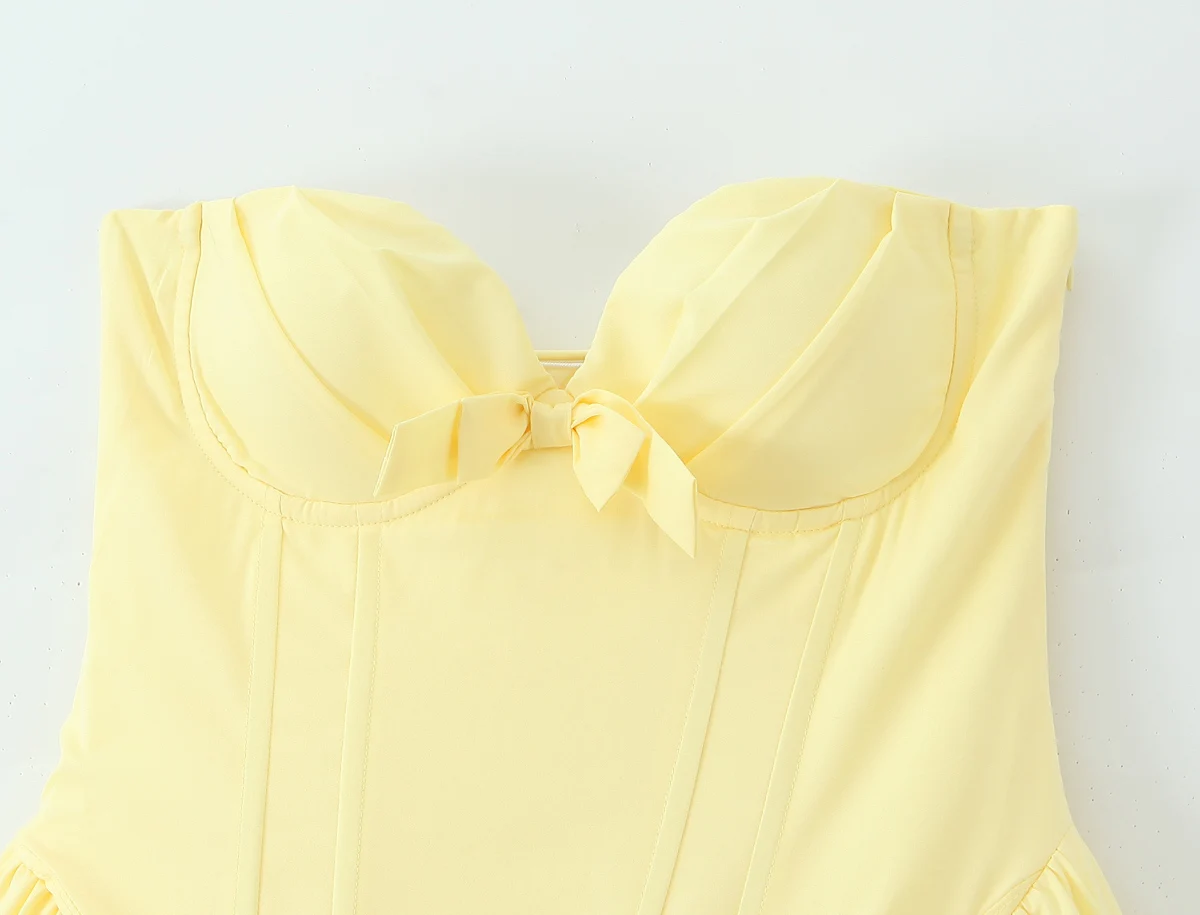 Strapless Bow Elegant Evening Party Dresses For Women Lace Up Bandage Back Ball Gown Yellow Dress Christmas Robe - Image 16