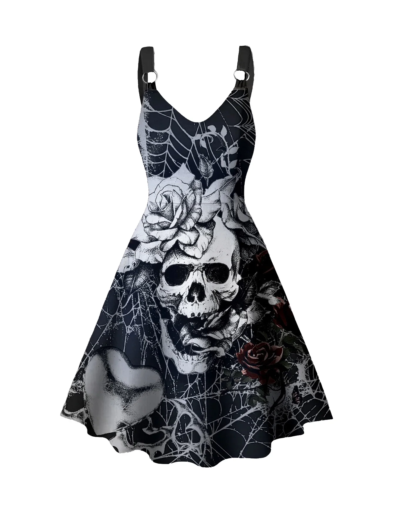 Plus Size Goth Punk Dress Women Black Gothic Lace Up Corset A-Line Halloween Dress - Image 3
