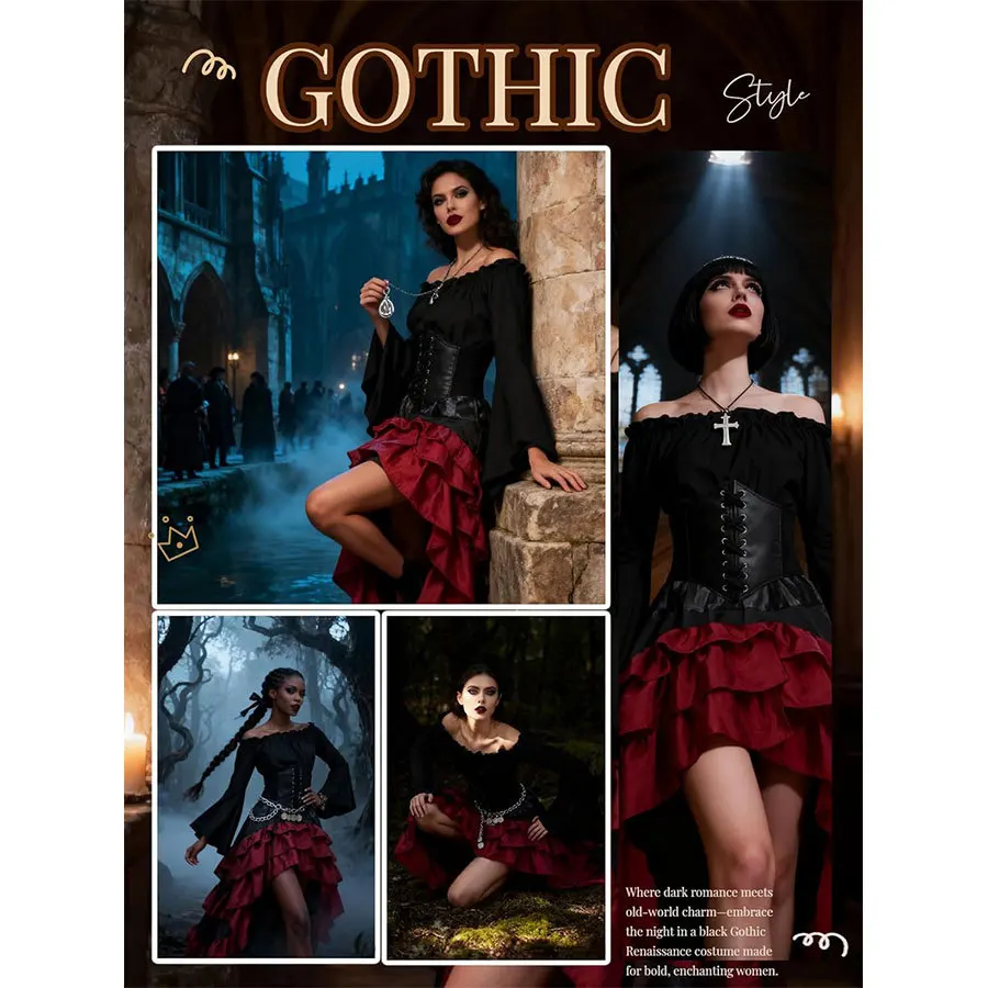 Pirate Captain Costume - Retro Embroidered Corset & Ruffled Layered Skirt Set - Sexy Buccaneer Wench Outfit for - Image 11