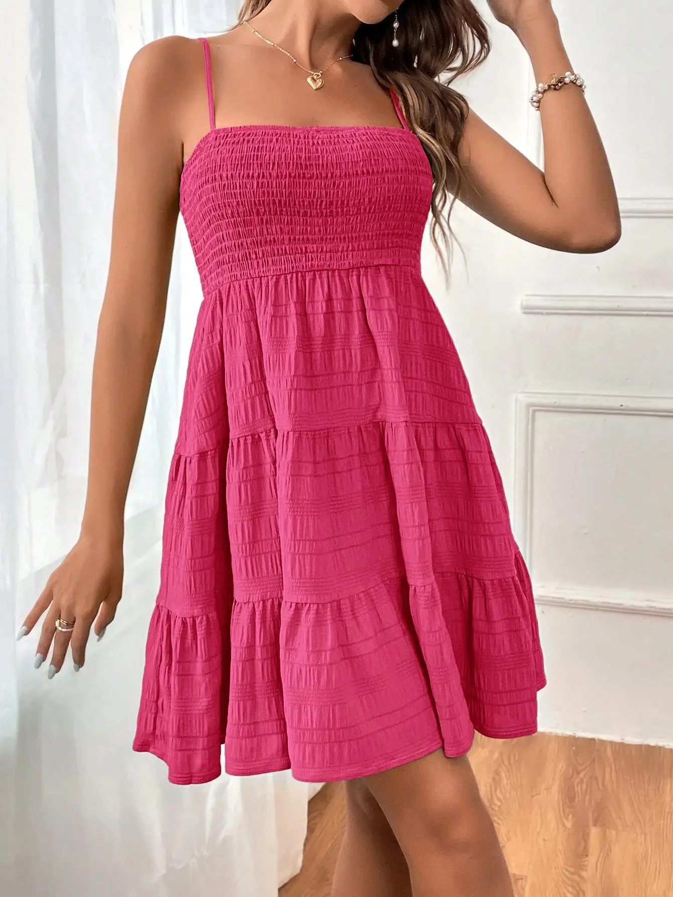 Sky Breeze Smocked Bustier Mini Dress – Spaghetti Strap Tiered Summer Dress - Image 30
