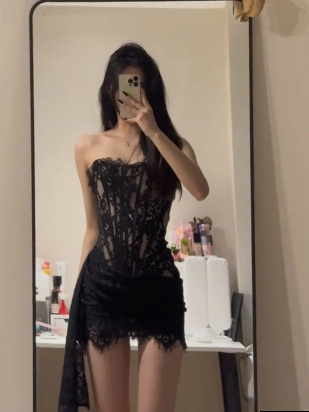 Sexy Lace See-tough Waist-cinched Strapl Dr Women Pure Desirable Bla Dr Adult Ceremony Dr Women - Image 4