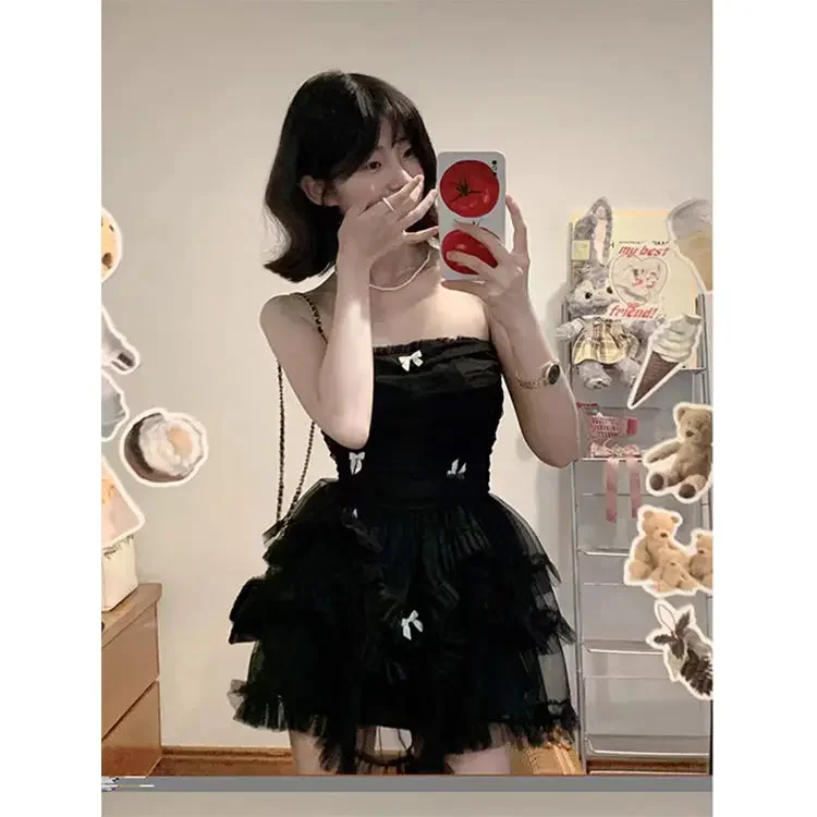 Black Dress Women Casual Corset Mini Office Lady Sleeveless Bodycon Lace One Piece Korean - Image 8