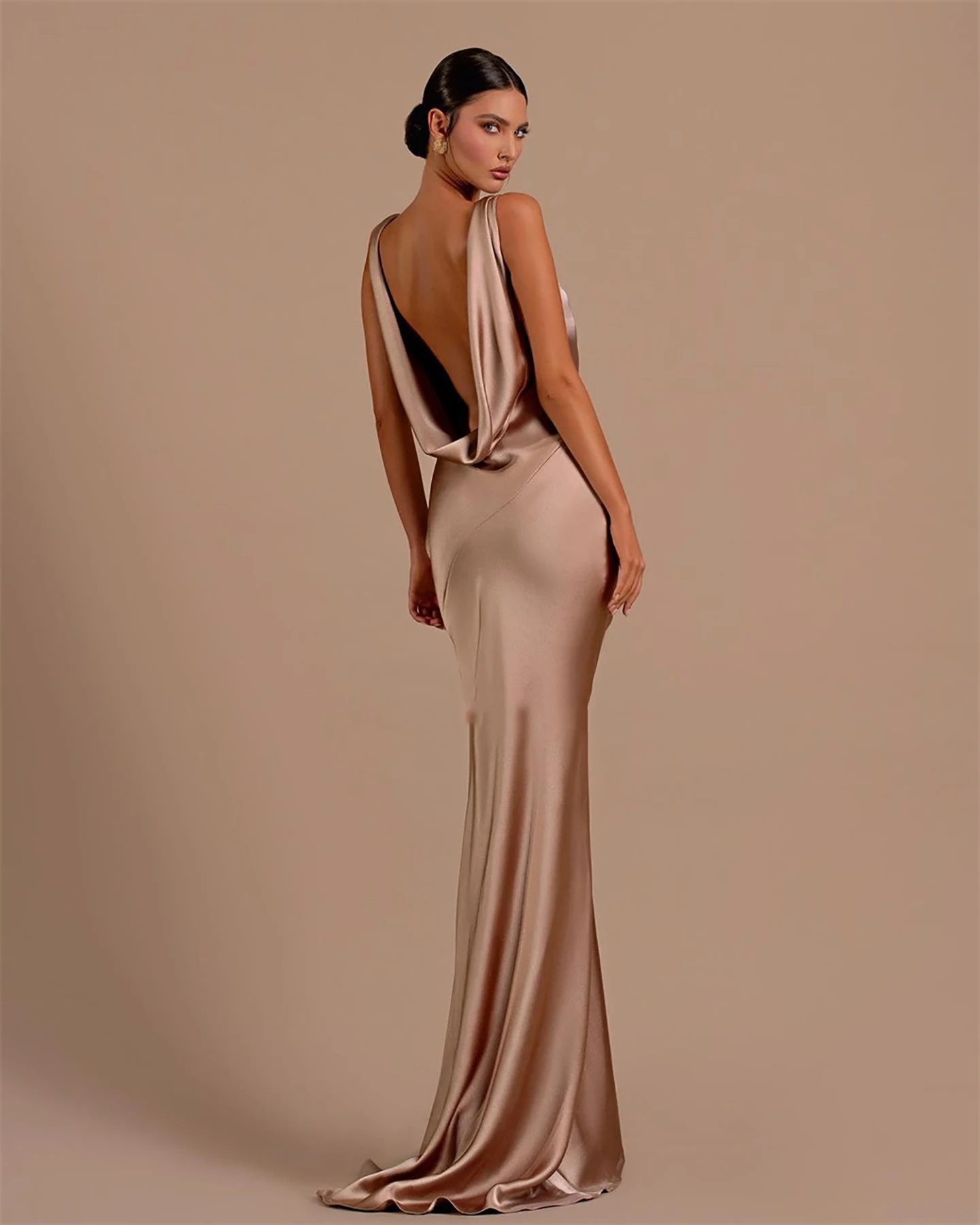 Satin Surface Lady Evening Dresses Sexy Backless Wrap Buttocks - Image 2