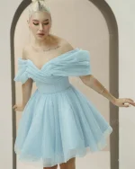 blue a-Line Shiny Prom Dress Corset