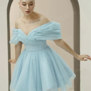 blue a-Line Shiny Prom Dress Corset