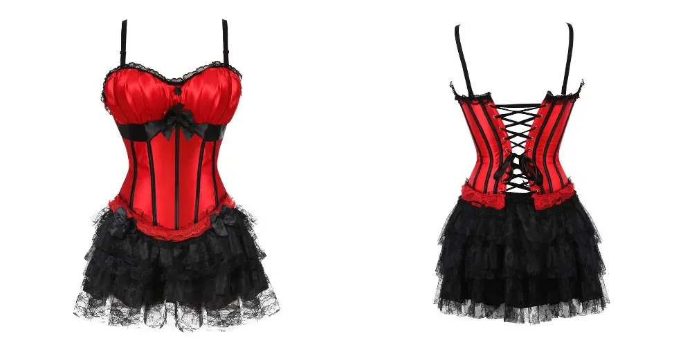 Red Corset Dress Gothic Lace Up Victorian Bustier Overbust Sexy - Image 9
