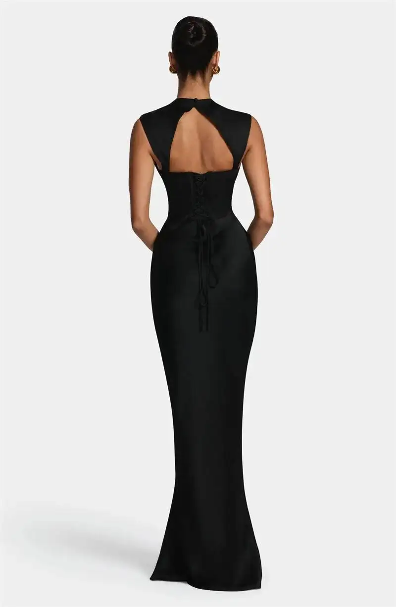 Satin Cowl Neck Mermaid Maxi Dress Women Elegant Sleeveless Draped Ruched Bodycon Long Evening Party Gown Vestidos - Image 19