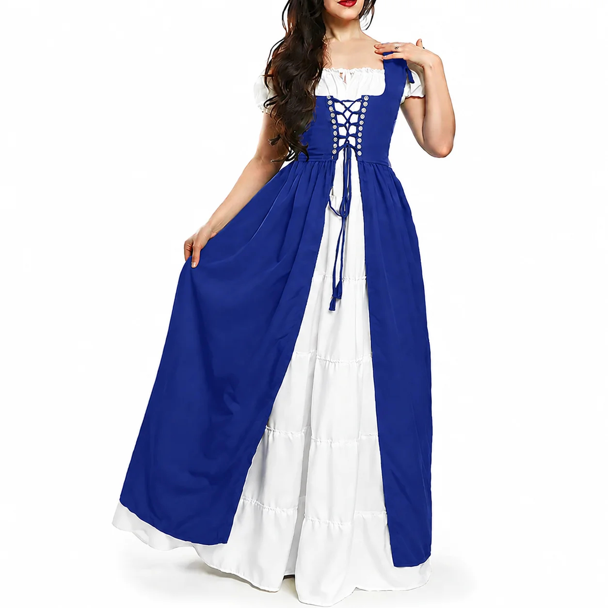Medieval Court Style Long Sleeve Corset Dress with Off-Shoulder Batwing Sleeves and Flared Long Skirt - Image 4