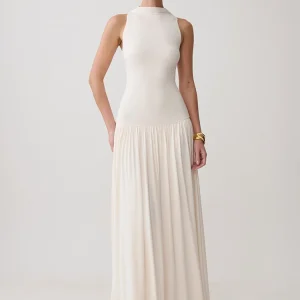 Sleeveless High Neck Sexy Maxi Dress Pleated Long Dress Elegant