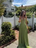 Green Corset Halter Long Dress