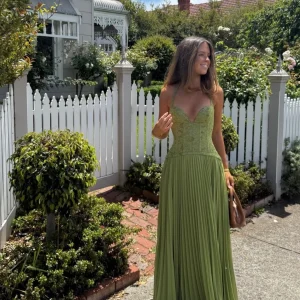 Green Corset Halter Long Dress