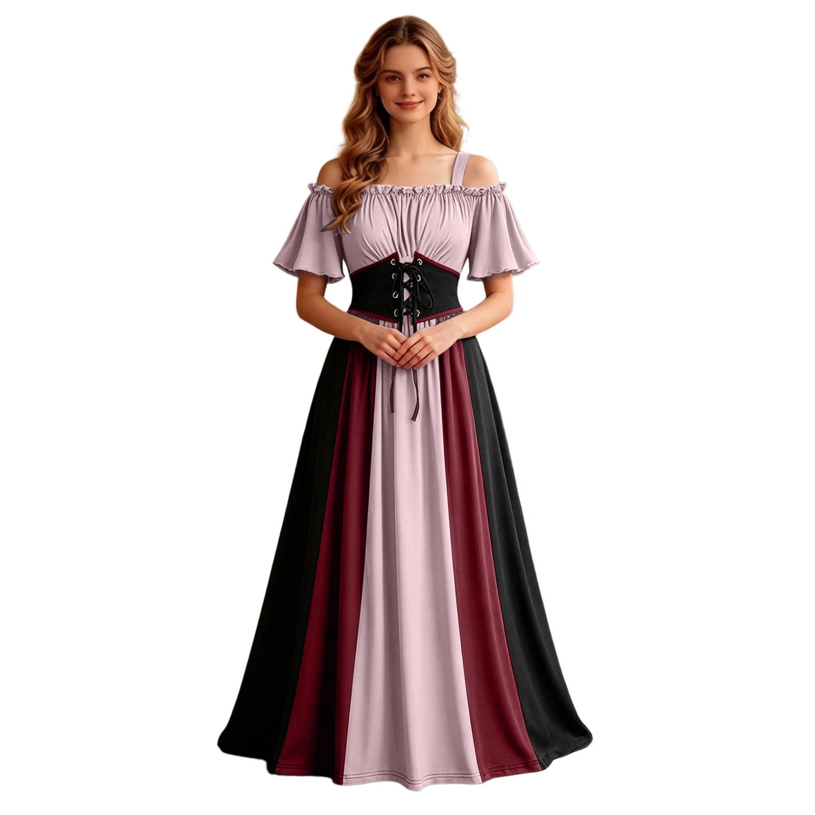 Women Medieval Renaissance Gothic Maxi Dress Off Shoulder Short Sleeve Lace Up Corset Waist Party Gown Halloween Cosplay Costume - Image 17