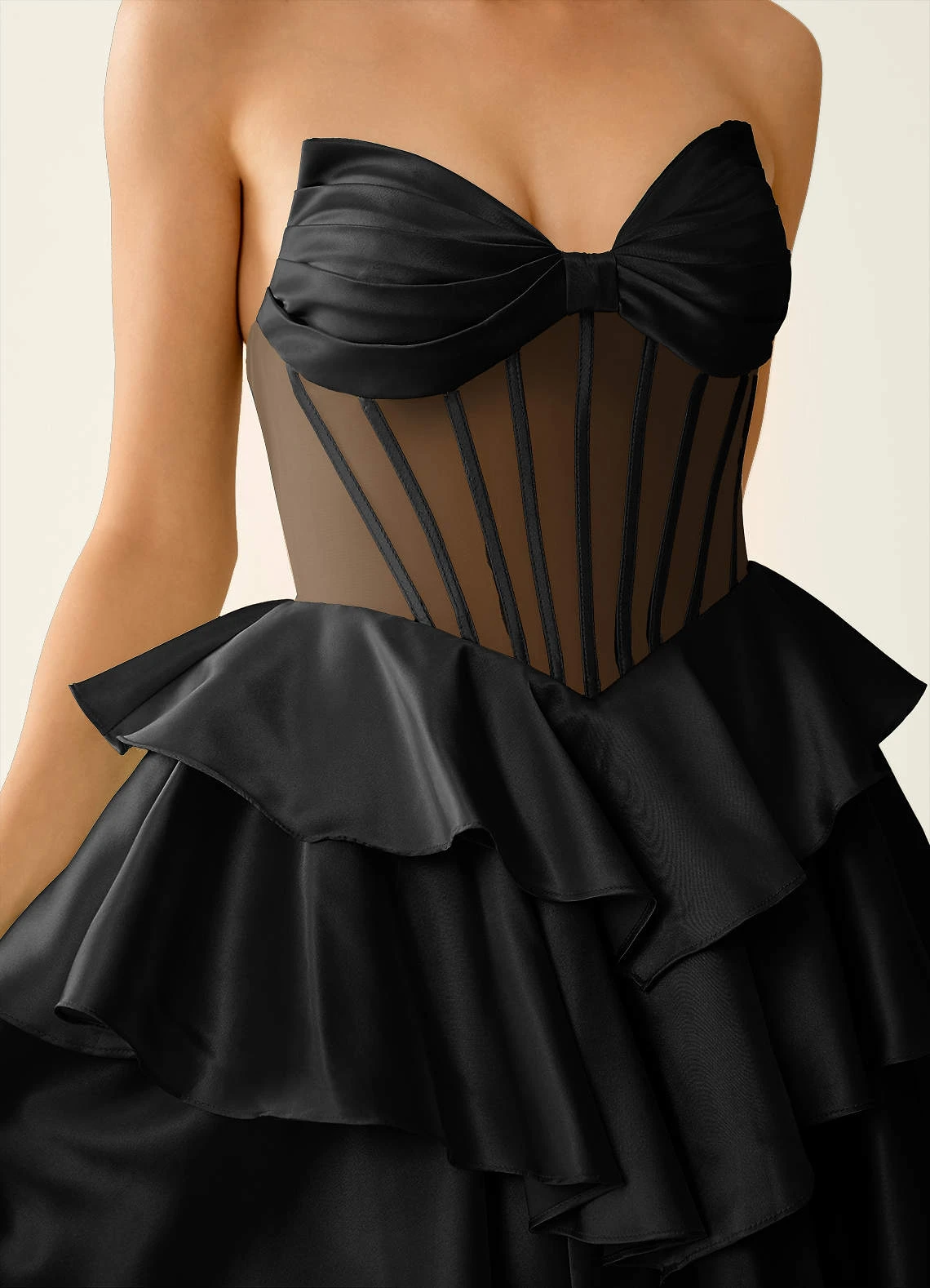 Glam Homecoming Dress Spaghetti Strap Bow Corset Tiered Ruffle - Image 3