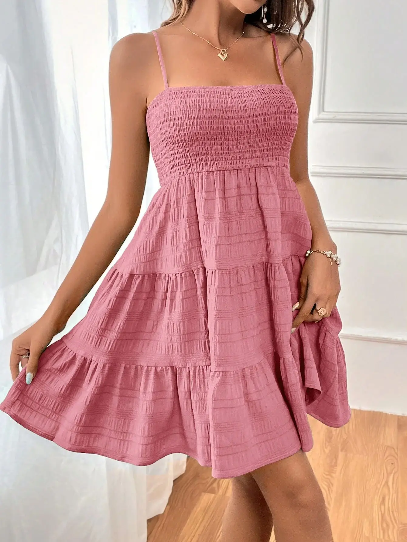 Sky Breeze Smocked Bustier Mini Dress – Spaghetti Strap Tiered Summer Dress - Image 39