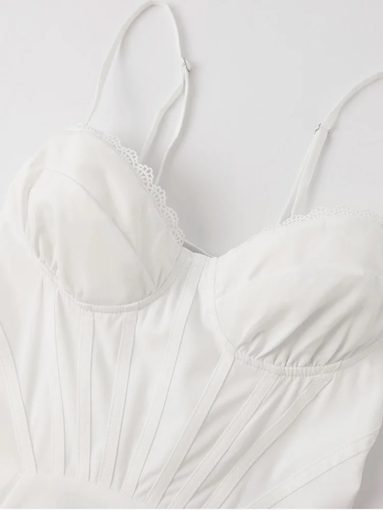 White Corset Wedding Midi Dress Elegant Summer Spaghetti Strap A-Line Bridal - Image 13