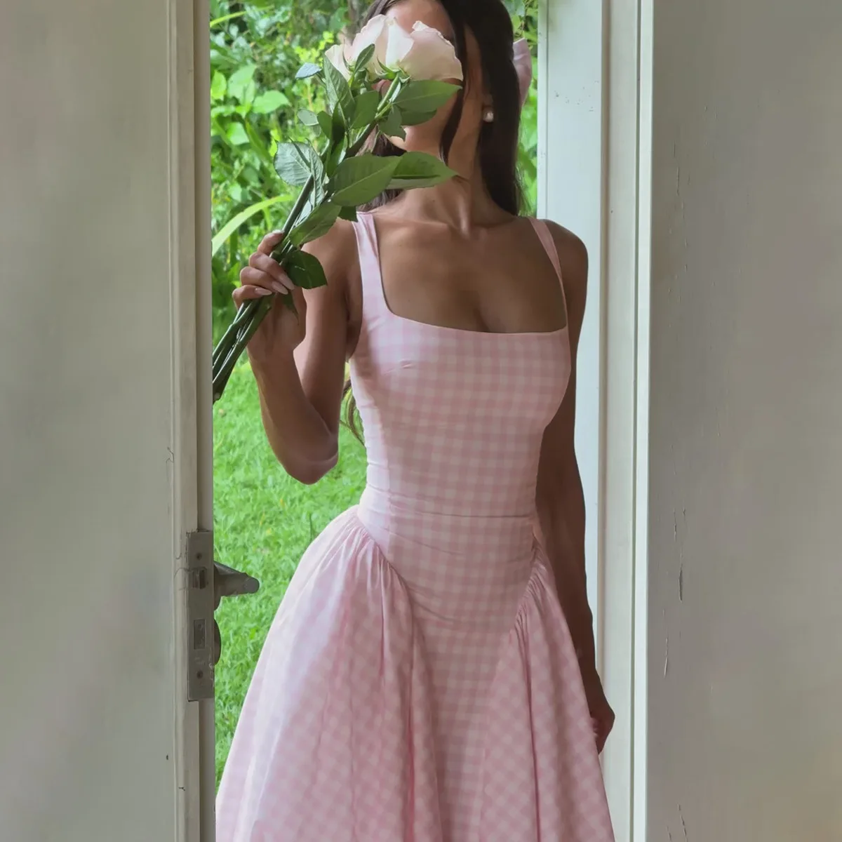 Plaid Printed Spaghetti Strap Sexy A-line Dress - Image 3