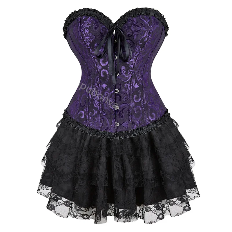 Corset Dress Tutu Skrits Set Overbust With Lace Costume Party Sexy Burlesque Ladies Outfit Plus Size Gothic Halloween Red Black - Image 4