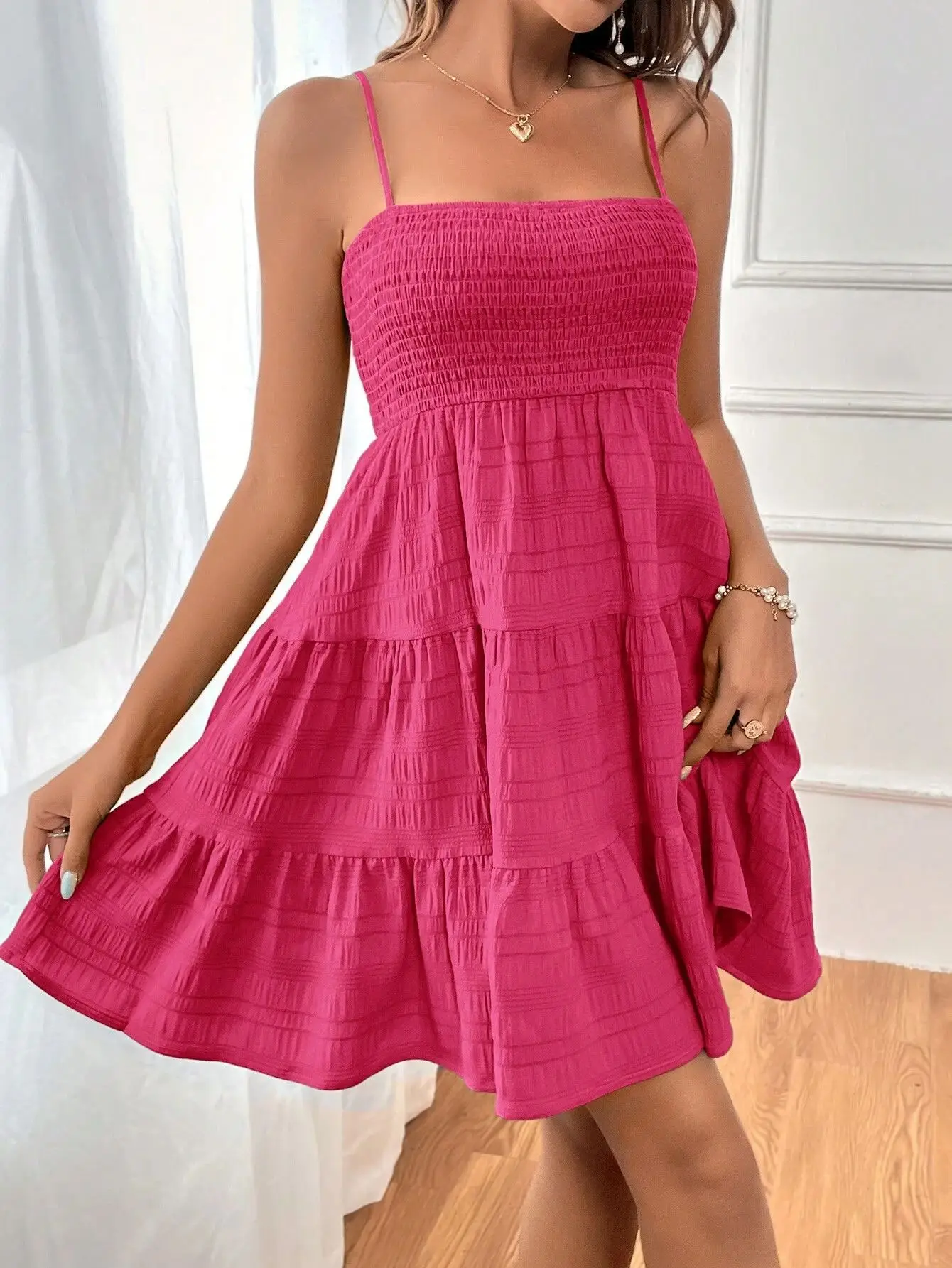 Sky Breeze Smocked Bustier Mini Dress – Spaghetti Strap Tiered Summer Dress - Image 32