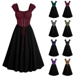 Medieval Dress For Women Gown Gothic Dress Sleeveless Corset Waist Party Midi Lace Up Dresses
