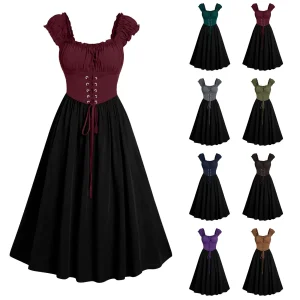 Medieval Dress For Women Gown Gothic Dress Sleeveless Corset Waist Party Midi Lace Up Dresses