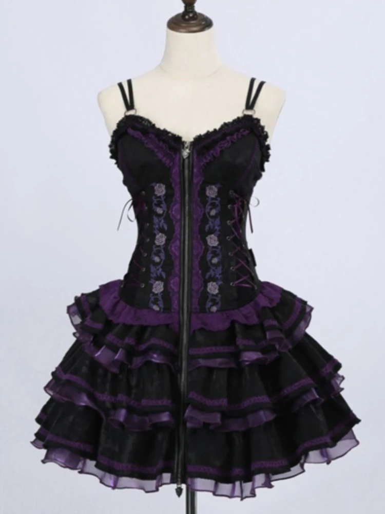 Gothic Lolita Dress Women Vintage Victorian Harajuku Lace Bandage Rose Embroidery Party Dresses Girls Sleeveless Vestidos - Image 6